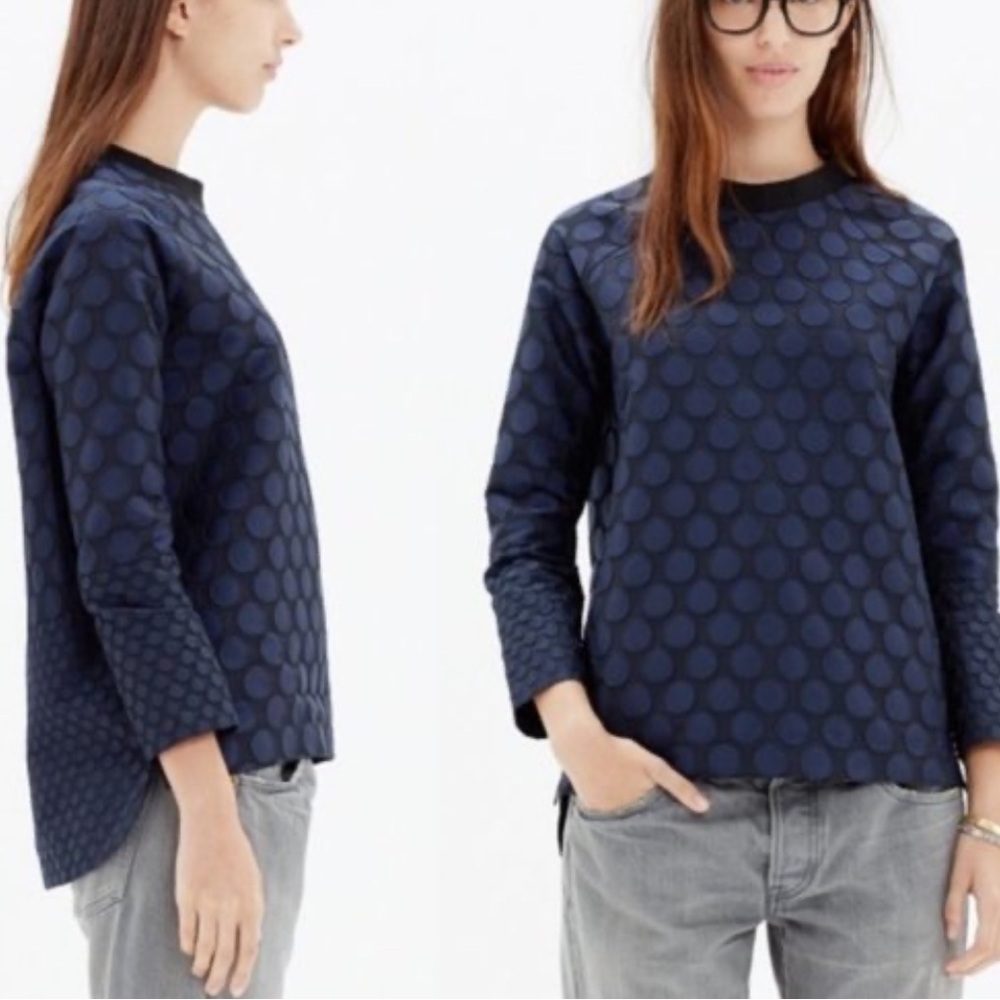 Madewell Mood Polka Dot Damask Top Size S In Navy